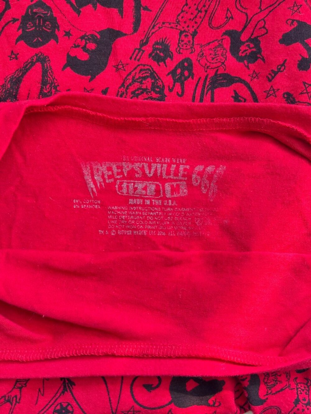 Kreepsville 666 Red occult print shoulder top - Picture 5 of 5